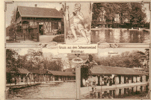 Alte Postkarte "Gruß aus dem Schwanseebad" von 1920